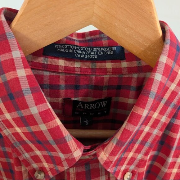 Red Plaid Button-Down Shirt Unisex Oversized Cotton Blend - Picture 11 of 13